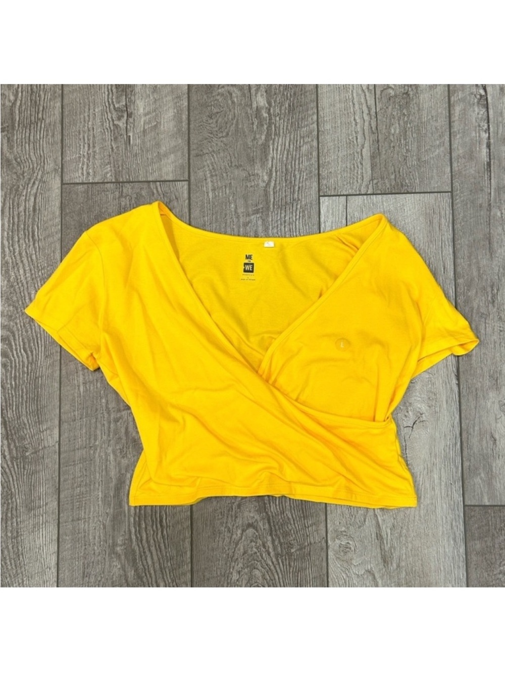 Me to We Yellow Wrap-Front Top